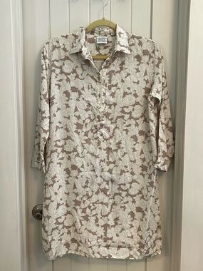 St. Barth Mare St. Tropez Silk Beige Floral Popover Dress Coverup Sz 44 M/L